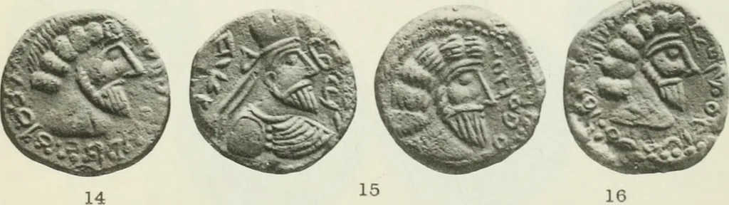 An illustration from Catalogue of the Greek coins of Arabia, Mesopotamia and Persia (Nabataea, Arabia Provincia, S. Arabia, Mesopotamia, Babylonia, Assyria, Persia, Alexandrine empire of the East, Persis, Elymais, Characene / by George Francis Hill ... With a map and fifty-five plates, 1922, leaf 678