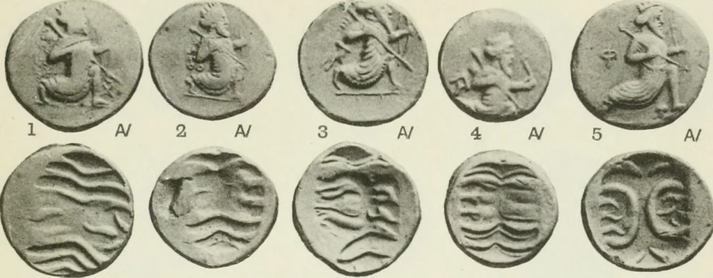 An illustration from Catalogue of the Greek coins of Arabia, Mesopotamia and Persia (Nabataea, Arabia Provincia, S. Arabia, Mesopotamia, Babylonia, Assyria, Persia, Alexandrine empire of the East, Persis, Elymais, Characene / by George Francis Hill ... With a map and fifty-five plates, 1922, leaf 688