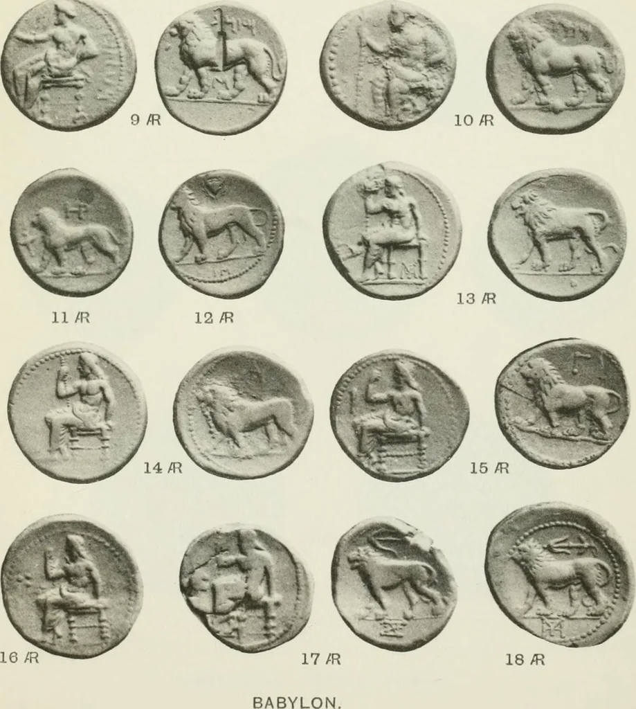 An illustration from Catalogue of the Greek coins of Arabia, Mesopotamia and Persia (Nabataea, Arabia Provincia, S. Arabia, Mesopotamia, Babylonia, Assyria, Persia, Alexandrine empire of the East, Persis, Elymais, Characene / by George Francis Hill ... With a map and fifty-five plates, 1922, leaf 688