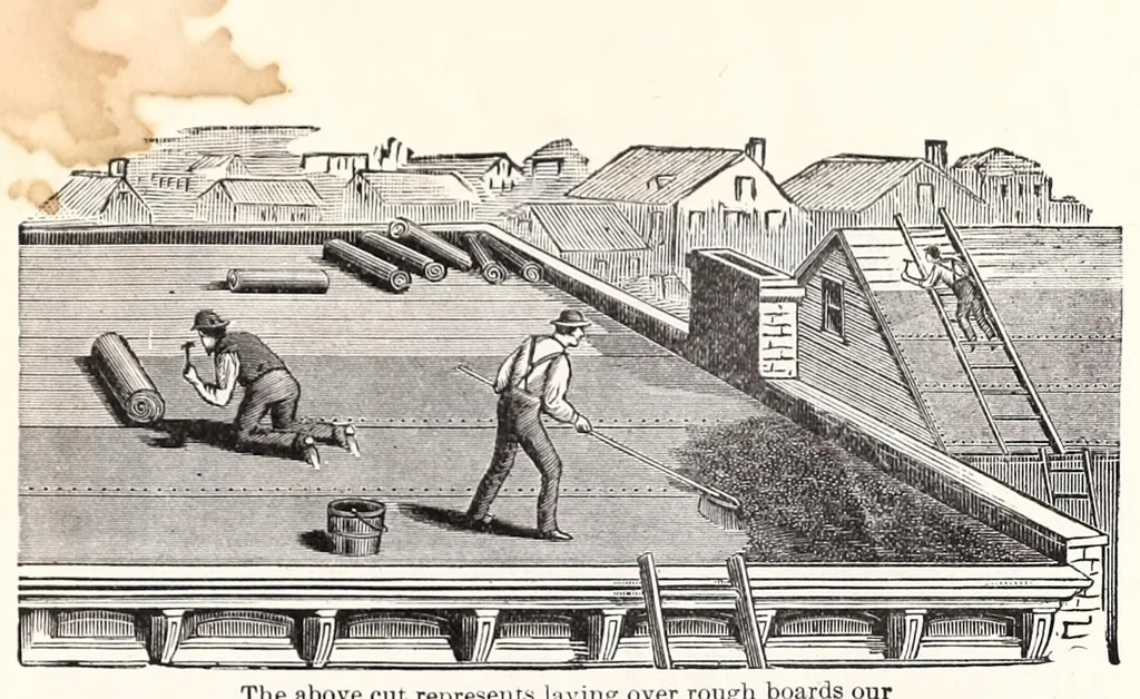 An illustration from [Catalogue] : Indiana Paint & Roofing Co., manufacturers of rubber roofing, sheathing papers, mixed paints and marbleized slate mantels ... Indianapolis, Ind., 1885, leaf 5