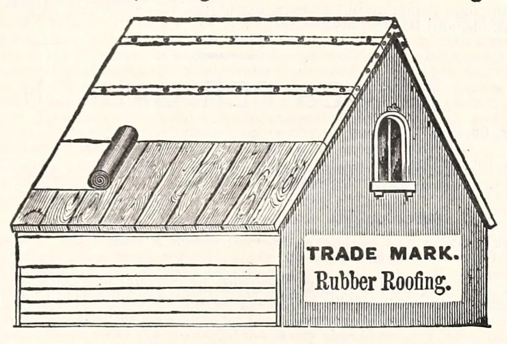 An illustration from [Catalogue] : Indiana Paint & Roofing Co., manufacturers of rubber roofing, sheathing papers, mixed paints and marbleized slate mantels ... Indianapolis, Ind., 1885, leaf 9