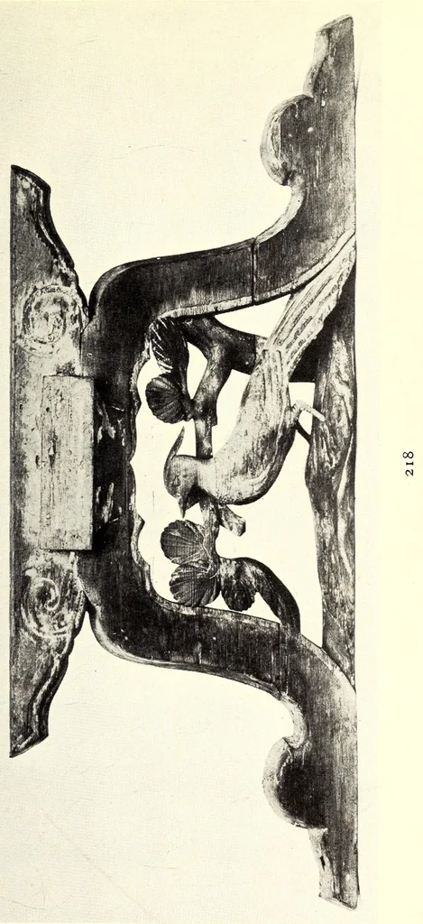 An illustration from Catalogue of ancient and medieval pewters of China and Japan, old wood carvings, rare helmets & famous blades also stone garden ornaments and other objects of interest : gathered on a recent visit to Japan by Bunkio Matsuki, 1905, leaf 69