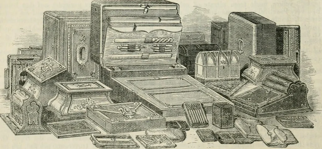 An illustration from Catalogue of the British Section : containing a list of the exhibitors of the United Kingdom and its colonies, and the objects which they exhibit : in English, French, German, and Italian : with statistical introductions and an appendix in which many of the objects exhibited are more fully described, 1867, leaf 899