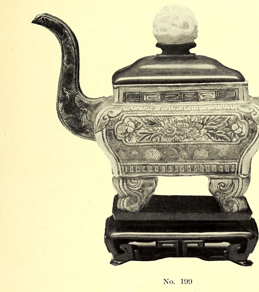 An illustration from Catalogue of the Chinese art collection of the Duke Tsia-Po (Manchu Dynasty) comprising Rare and Costly Ceramics, of the early periods, Jades, crystals, amethysts, embroideries, rugs, paintings on glass, also stone sculptures in figures, heads and animals of extreme interest to connoisseurs, museums and collectors, 1917, leaf 13