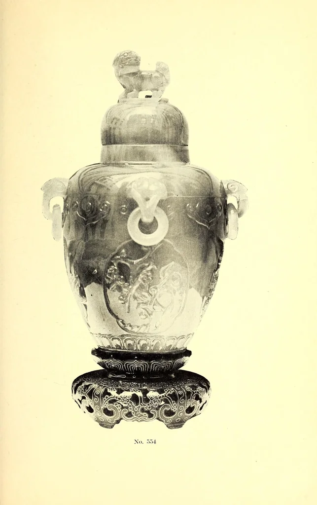 An illustration from Catalogue of the Chinese art collection of the Duke Tsia-Po (Manchu Dynasty) comprising Rare and Costly Ceramics, of the early periods, Jades, crystals, amethysts, embroideries, rugs, paintings on glass, also stone sculptures in figures, heads and animals of extreme interest to connoisseurs, museums and collectors, 1917, leaf 79