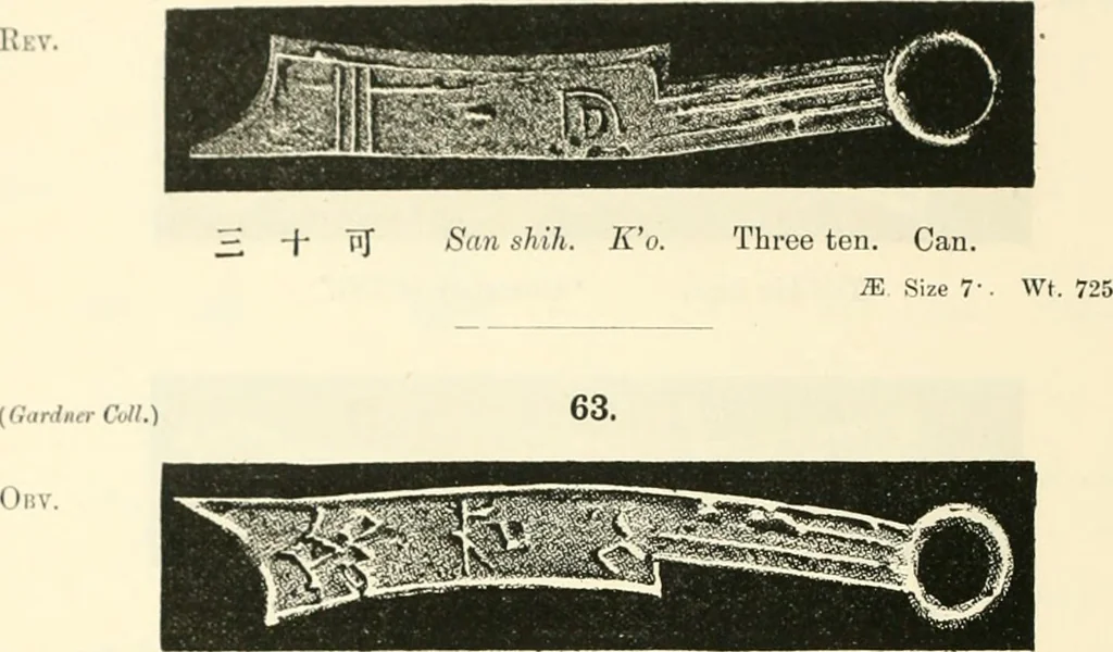 An illustration from Catalogue of Chinese coins from the VIIth cent. B. C., to A. D. 621. including the series in the Britis Museum, 1892, leaf 319