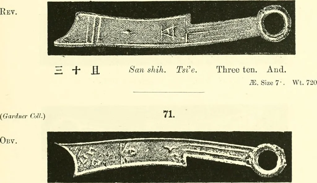 An illustration from Catalogue of Chinese coins from the VIIth cent. B. C., to A. D. 621. including the series in the Britis Museum, 1892, leaf 322