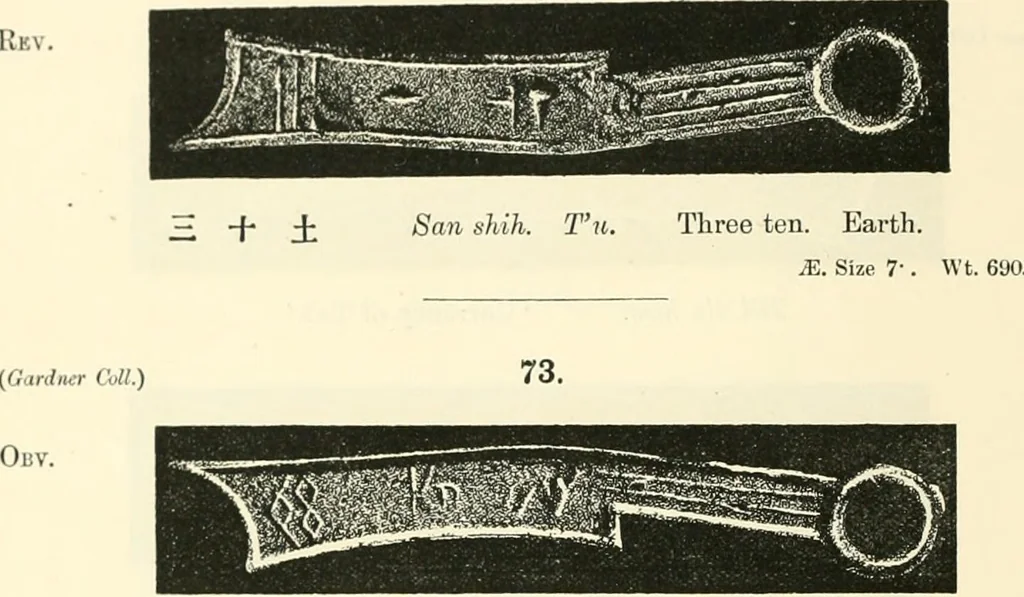 An illustration from Catalogue of Chinese coins from the VIIth cent. B. C., to A. D. 621. including the series in the Britis Museum, 1892, leaf 323
