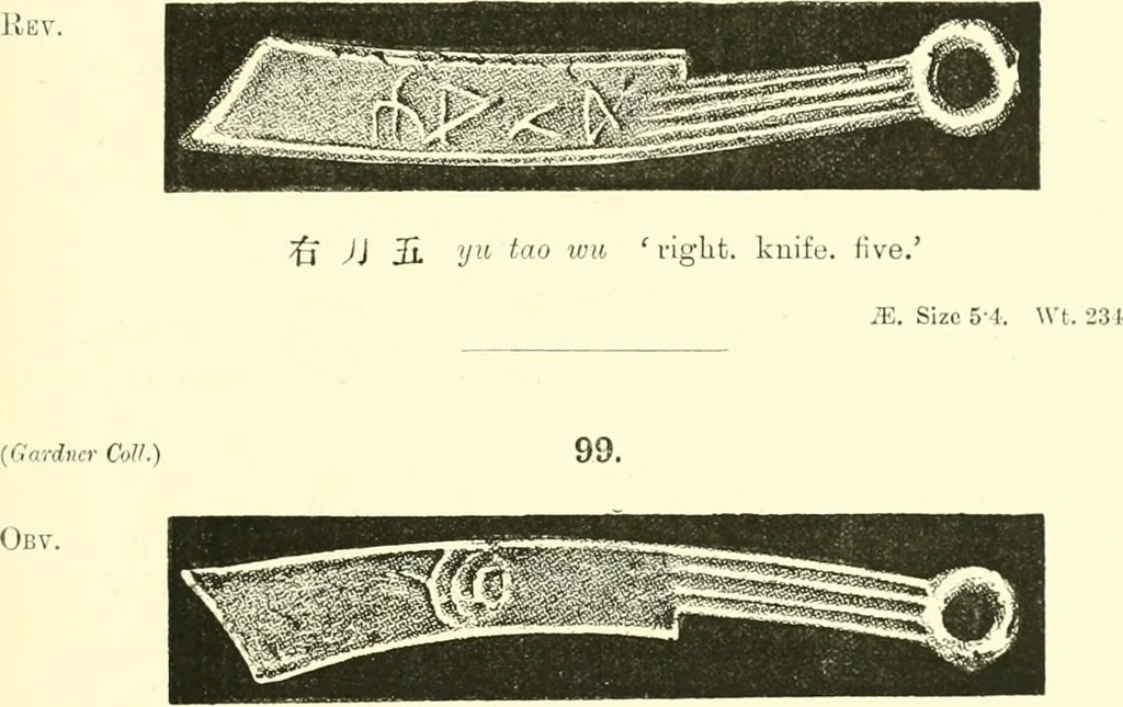 An illustration from Catalogue of Chinese coins from the VIIth cent. B. C., to A. D. 621. including the series in the Britis Museum, 1892, leaf 364