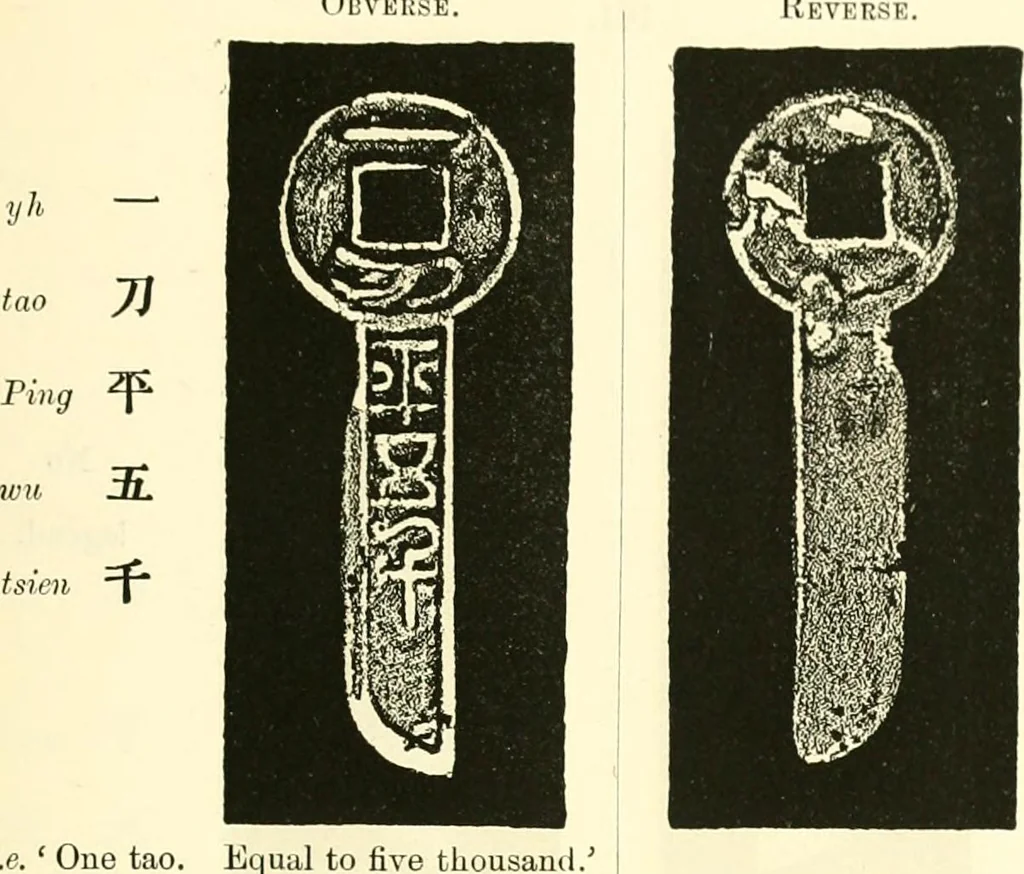 An illustration from Catalogue of Chinese coins from the VIIth cent. B. C., to A. D. 621. including the series in the Britis Museum, 1892, leaf 398
