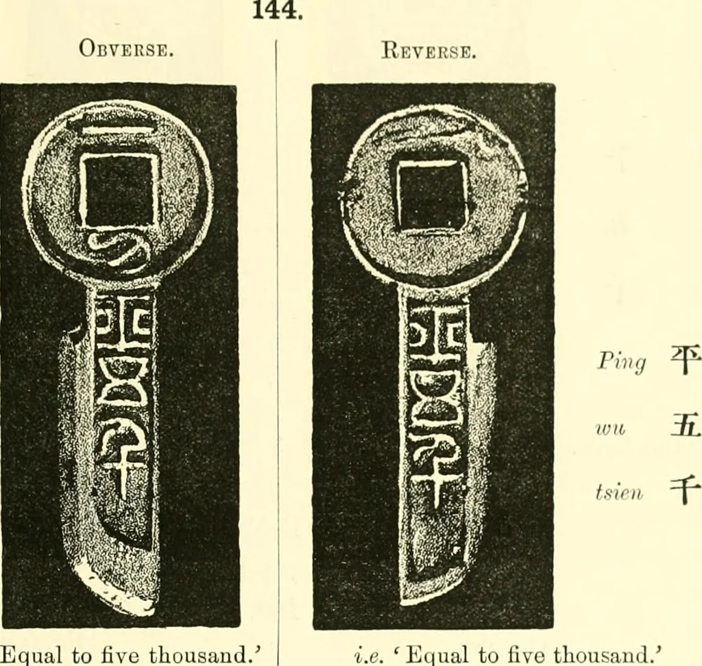 An illustration from Catalogue of Chinese coins from the VIIth cent. B. C., to A. D. 621. including the series in the Britis Museum, 1892, leaf 400