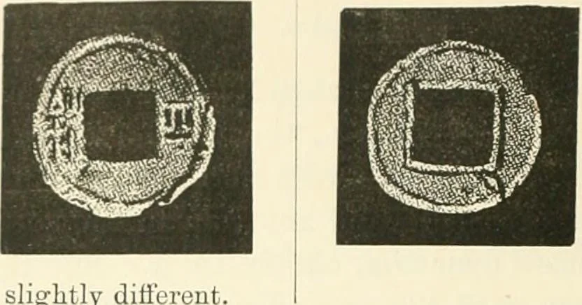 An illustration from Catalogue of Chinese coins from the VIIth cent. B. C., to A. D. 621. including the series in the Britis Museum, 1892, leaf 497