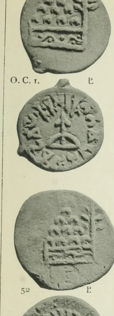An illustration from Catalogue of the coins of the Andhra dynasty, the Western Ksatrapas, the Traikutaka dynasty, and the "Bodhi" dynasty, 1908, leaf 488