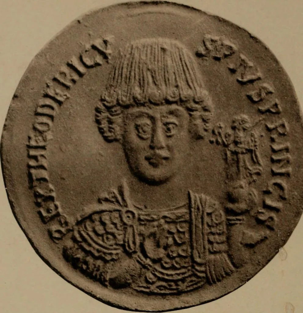 An illustration from Catalogue of the coins of the Vandals, Ostrogoths and Lombards, and of the empires of Thessalonica, Nicaea and Trebizond in the British museum, 1911, leaf 443