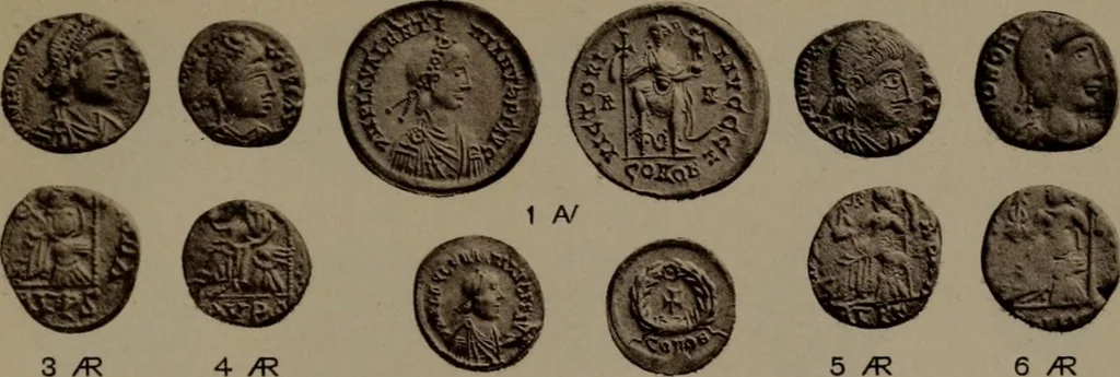 An illustration from Catalogue of the coins of the Vandals, Ostrogoths and Lombards, and of the empires of Thessalonica, Nicaea and Trebizond in the British museum, 1911, leaf 444