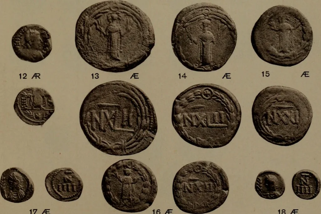 An illustration from Catalogue of the coins of the Vandals, Ostrogoths and Lombards, and of the empires of Thessalonica, Nicaea and Trebizond in the British museum, 1911, leaf 444