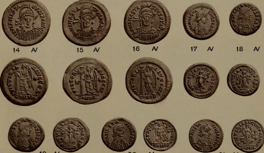 An illustration from Catalogue of the coins of the Vandals, Ostrogoths and Lombards, and of the empires of Thessalonica, Nicaea and Trebizond in the British museum, 1911, leaf 452