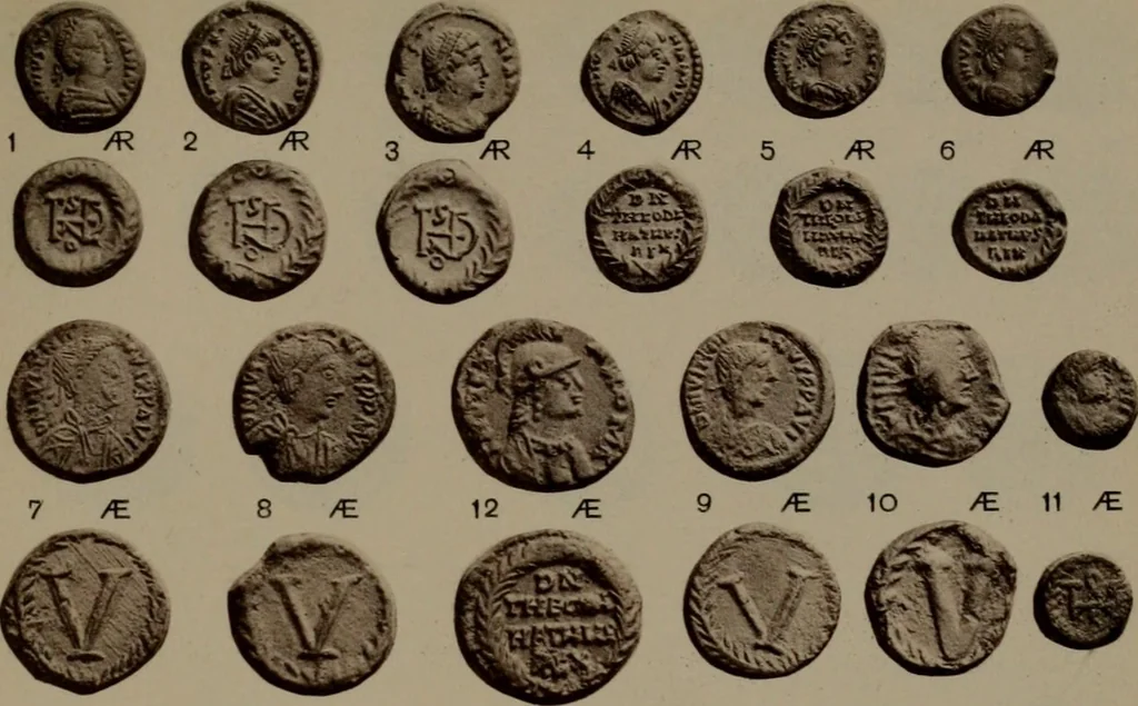 An illustration from Catalogue of the coins of the Vandals, Ostrogoths and Lombards, and of the empires of Thessalonica, Nicaea and Trebizond in the British museum, 1911, leaf 460