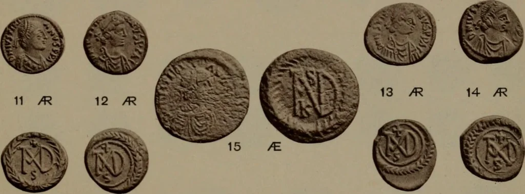 An illustration from Catalogue of the coins of the Vandals, Ostrogoths and Lombards, and of the empires of Thessalonica, Nicaea and Trebizond in the British museum, 1911, leaf 462