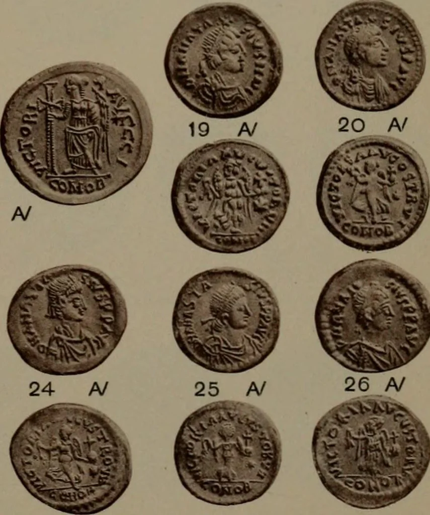 An illustration from Catalogue of the coins of the Vandals, Ostrogoths and Lombards, and of the empires of Thessalonica, Nicaea and Trebizond in the British museum, 1911, leaf 462