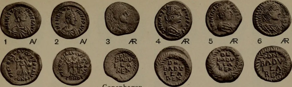 An illustration from Catalogue of the coins of the Vandals, Ostrogoths and Lombards, and of the empires of Thessalonica, Nicaea and Trebizond in the British museum, 1911, leaf 464