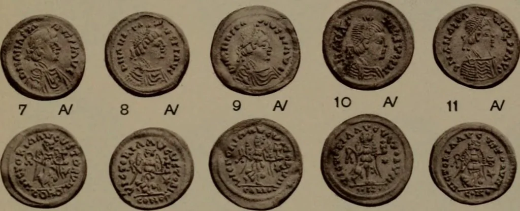 An illustration from Catalogue of the coins of the Vandals, Ostrogoths and Lombards, and of the empires of Thessalonica, Nicaea and Trebizond in the British museum, 1911, leaf 466