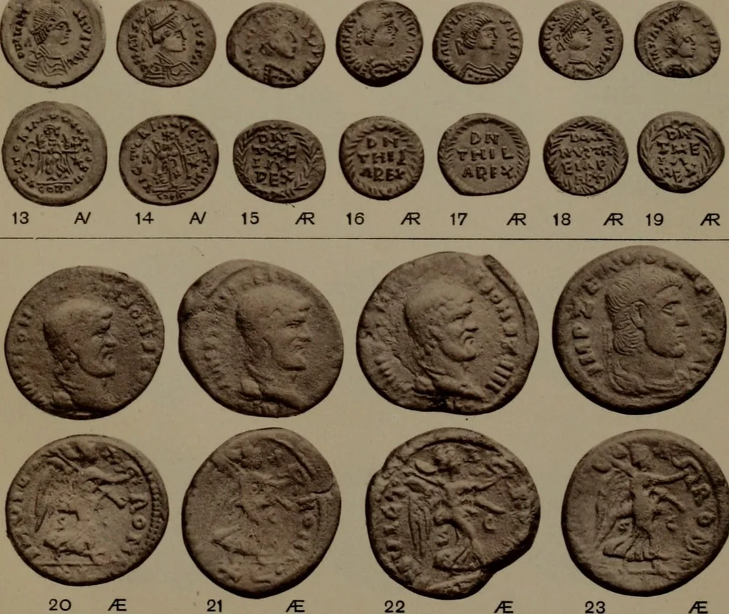 An illustration from Catalogue of the coins of the Vandals, Ostrogoths and Lombards, and of the empires of Thessalonica, Nicaea and Trebizond in the British museum, 1911, leaf 466