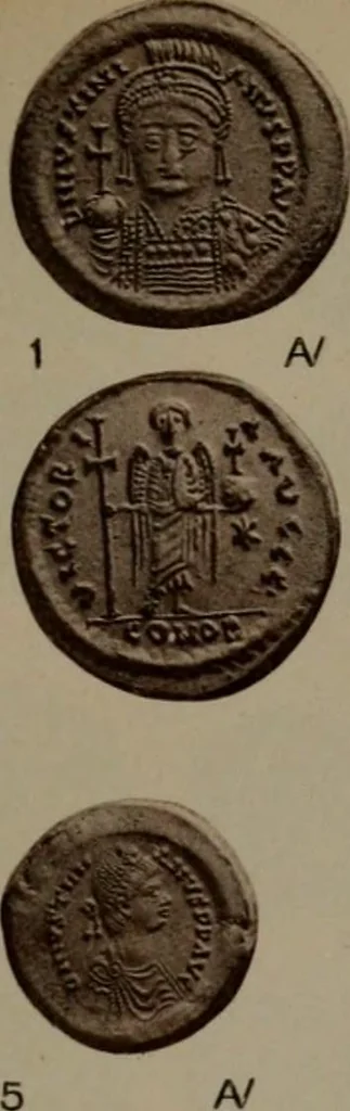 An illustration from Catalogue of the coins of the Vandals, Ostrogoths and Lombards, and of the empires of Thessalonica, Nicaea and Trebizond in the British museum, 1911, leaf 472