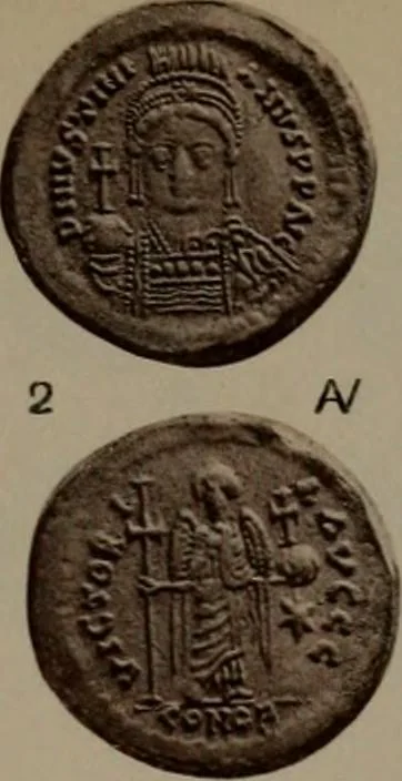 An illustration from Catalogue of the coins of the Vandals, Ostrogoths and Lombards, and of the empires of Thessalonica, Nicaea and Trebizond in the British museum, 1911, leaf 472