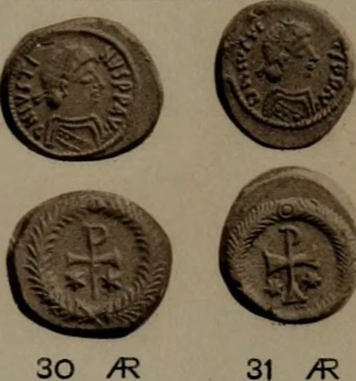 An illustration from Catalogue of the coins of the Vandals, Ostrogoths and Lombards, and of the empires of Thessalonica, Nicaea and Trebizond in the British museum, 1911, leaf 474