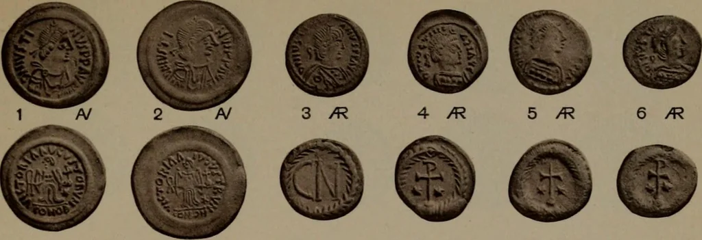 An illustration from Catalogue of the coins of the Vandals, Ostrogoths and Lombards, and of the empires of Thessalonica, Nicaea and Trebizond in the British museum, 1911, leaf 476