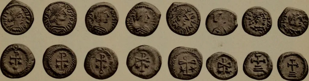 An illustration from Catalogue of the coins of the Vandals, Ostrogoths and Lombards, and of the empires of Thessalonica, Nicaea and Trebizond in the British museum, 1911, leaf 476