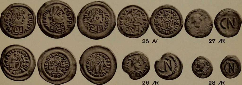 An illustration from Catalogue of the coins of the Vandals, Ostrogoths and Lombards, and of the empires of Thessalonica, Nicaea and Trebizond in the British museum, 1911, leaf 476
