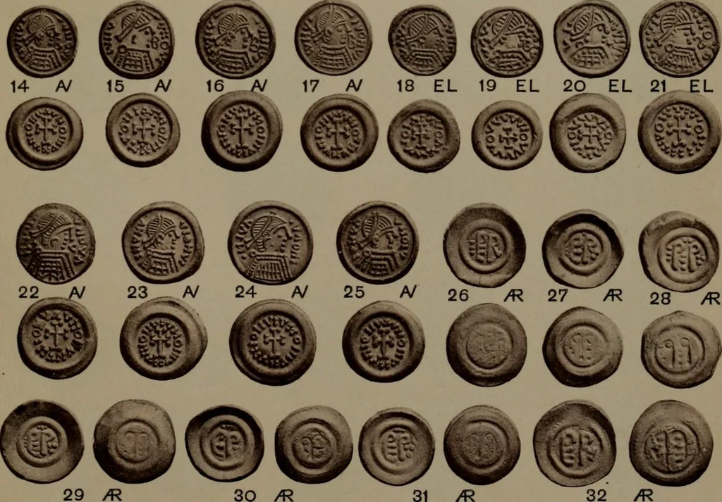 An illustration from Catalogue of the coins of the Vandals, Ostrogoths and Lombards, and of the empires of Thessalonica, Nicaea and Trebizond in the British museum, 1911, leaf 478