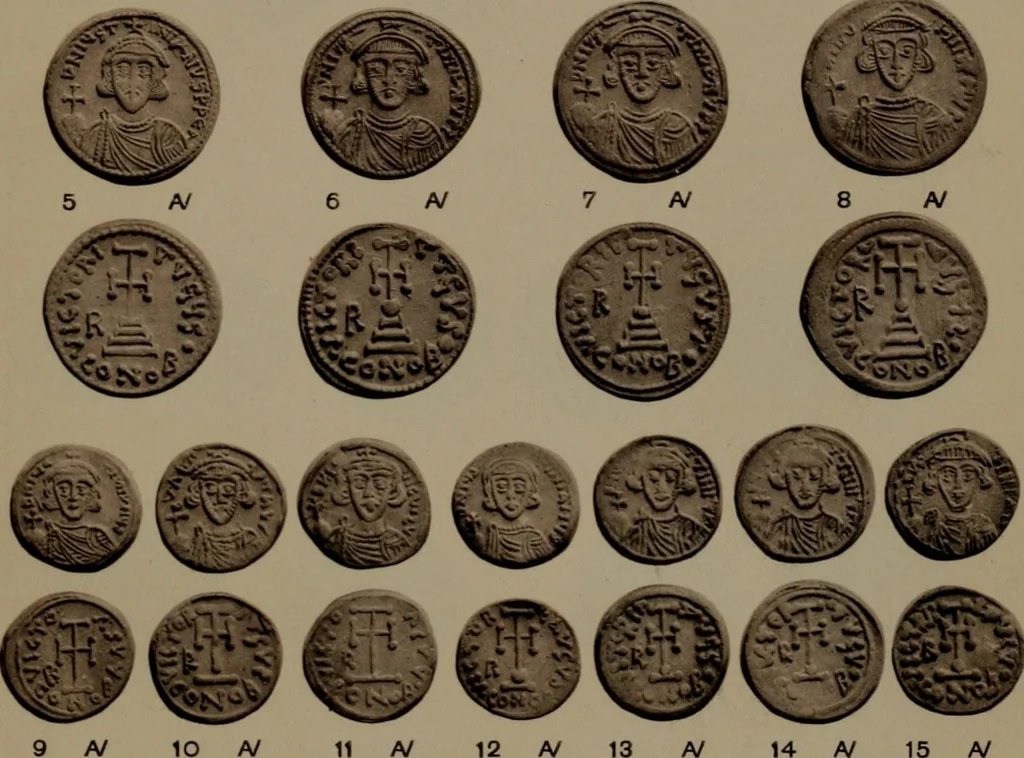 An illustration from Catalogue of the coins of the Vandals, Ostrogoths and Lombards, and of the empires of Thessalonica, Nicaea and Trebizond in the British museum, 1911, leaf 482