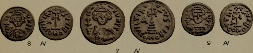 An illustration from Catalogue of the coins of the Vandals, Ostrogoths and Lombards, and of the empires of Thessalonica, Nicaea and Trebizond in the British museum, 1911, leaf 484