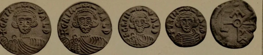 An illustration from Catalogue of the coins of the Vandals, Ostrogoths and Lombards, and of the empires of Thessalonica, Nicaea and Trebizond in the British museum, 1911, leaf 486