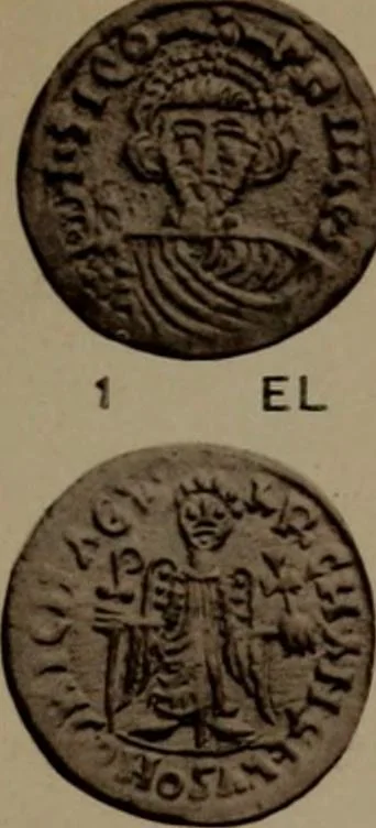An illustration from Catalogue of the coins of the Vandals, Ostrogoths and Lombards, and of the empires of Thessalonica, Nicaea and Trebizond in the British museum, 1911, leaf 488
