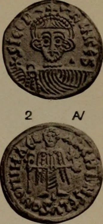 An illustration from Catalogue of the coins of the Vandals, Ostrogoths and Lombards, and of the empires of Thessalonica, Nicaea and Trebizond in the British museum, 1911, leaf 488
