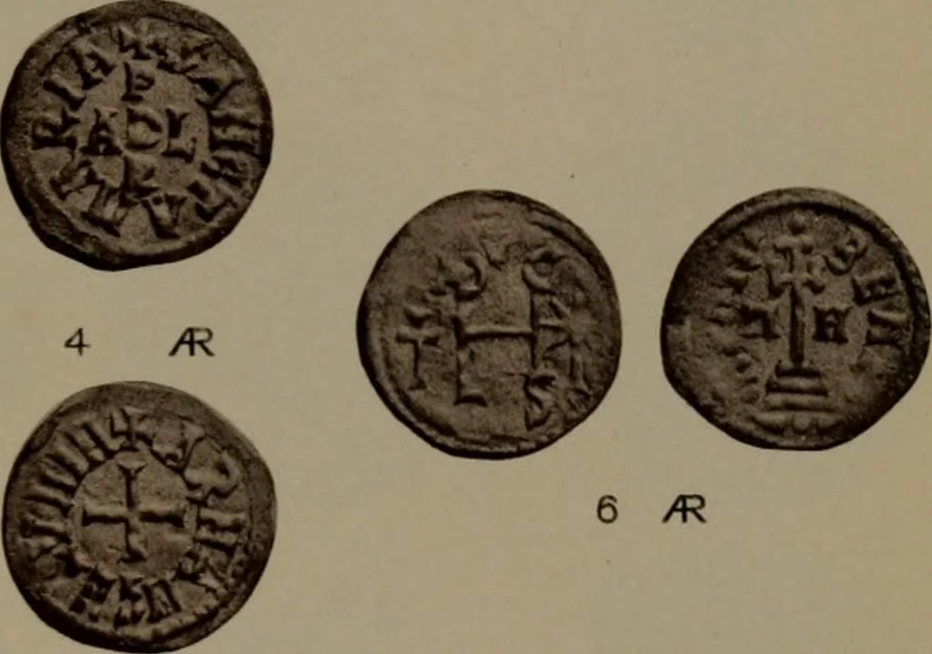 An illustration from Catalogue of the coins of the Vandals, Ostrogoths and Lombards, and of the empires of Thessalonica, Nicaea and Trebizond in the British museum, 1911, leaf 490