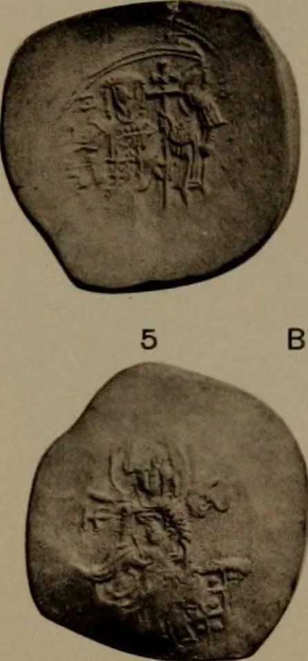 An illustration from Catalogue of the coins of the Vandals, Ostrogoths and Lombards, and of the empires of Thessalonica, Nicaea and Trebizond in the British museum, 1911, leaf 496