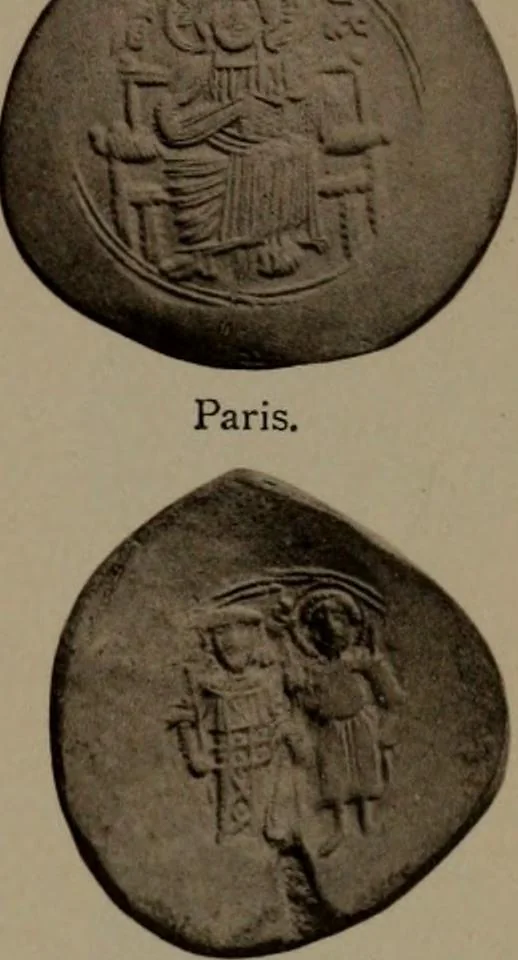 An illustration from Catalogue of the coins of the Vandals, Ostrogoths and Lombards, and of the empires of Thessalonica, Nicaea and Trebizond in the British museum, 1911, leaf 496