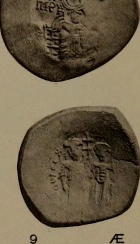 An illustration from Catalogue of the coins of the Vandals, Ostrogoths and Lombards, and of the empires of Thessalonica, Nicaea and Trebizond in the British museum, 1911, leaf 496