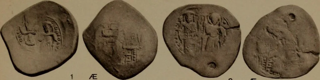 An illustration from Catalogue of the coins of the Vandals, Ostrogoths and Lombards, and of the empires of Thessalonica, Nicaea and Trebizond in the British museum, 1911, leaf 498