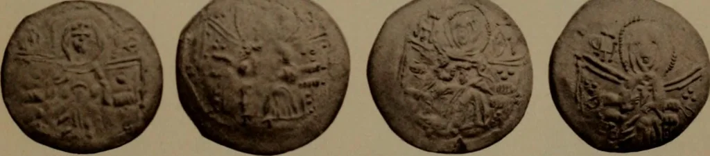 An illustration from Catalogue of the coins of the Vandals, Ostrogoths and Lombards, and of the empires of Thessalonica, Nicaea and Trebizond in the British museum, 1911, leaf 504