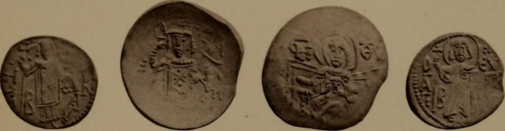 An illustration from Catalogue of the coins of the Vandals, Ostrogoths and Lombards, and of the empires of Thessalonica, Nicaea and Trebizond in the British museum, 1911, leaf 504