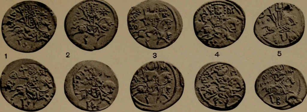 An illustration from Catalogue of the coins of the Vandals, Ostrogoths and Lombards, and of the empires of Thessalonica, Nicaea and Trebizond in the British museum, 1911, leaf 520