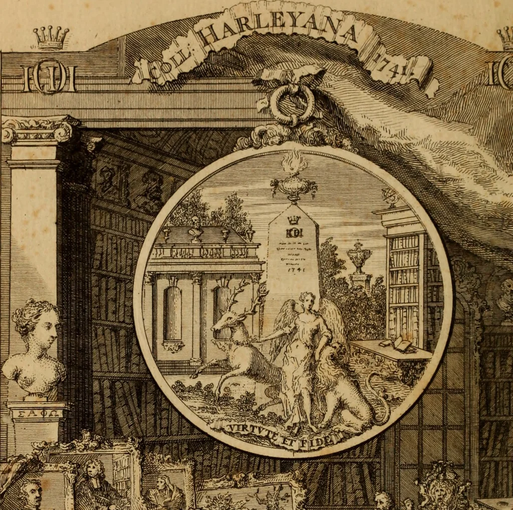 An illustration from A catalogue of the collection of the Right Honourable Edward Earl of Oxford deceas'd ... which will be sold by auction, by Mr. Cock, at his house in the great piazza, Covent-Garden, on Monday the 8th of March, 1741-2, and the five following days, 1742, leaf 5