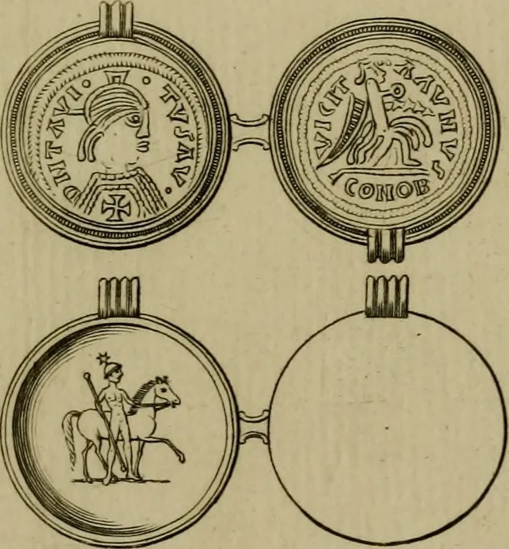 An illustration from A catalogue of the entire valuable museum of the late Matthew Duane, F.R. & A.S. ... containing the coins and medals : which, by order of the executors, will be sold by auction, by Mr. Gerard, at his house in Litchfield Street, St. Anne's, Soho, on Tuesday, the 3d of May, 1785, and the four following days .., 1785, leaf 24