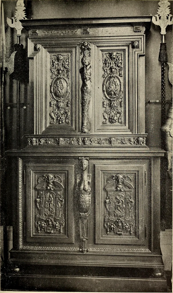 An illustration from Catalogue of the furniture, marbles, bronzes, clocks, candelabra, majolica, porcelain, glass, jewelery, goldsmith's and silversmith's work, ivories, medals, illuminations, miniatures, and objects of art generally, in the Wallace collection, 1910, leaf 156